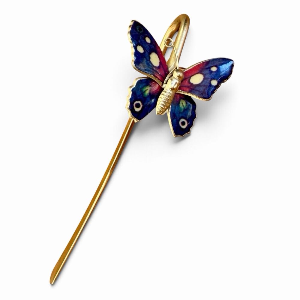 Vintage Enamel Butterfly Bookmark Hook Page Clip Gold Tone Made in Taiwan 1970s